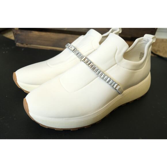 NWOT Nordstrom Lisbon White Slip On Sneaker Crystal Embellished Strap Womens 8 - Picture 3 of 7